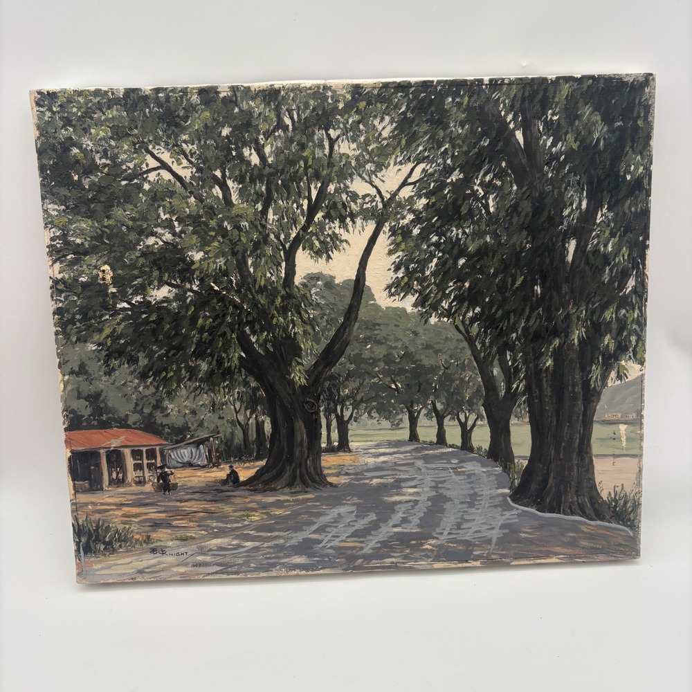 Vintage BK Knight 1957 Landscape Oil Painting Trees Path Canvas Board 14.5x18.5